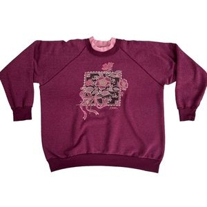 Vintage Magenta Flower Bouquet Crew Sweater • Size Medium-Large 🎀💐